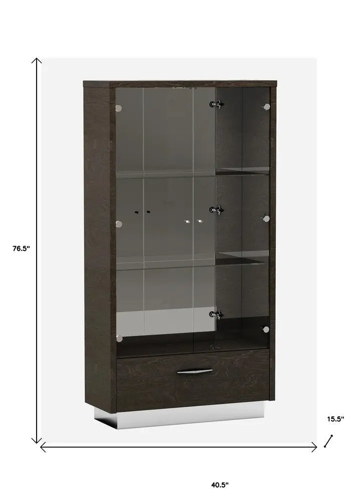41" Silver and Gray Brown Accent Cabinet With One Drawer - NOVA HOME FURNITURE