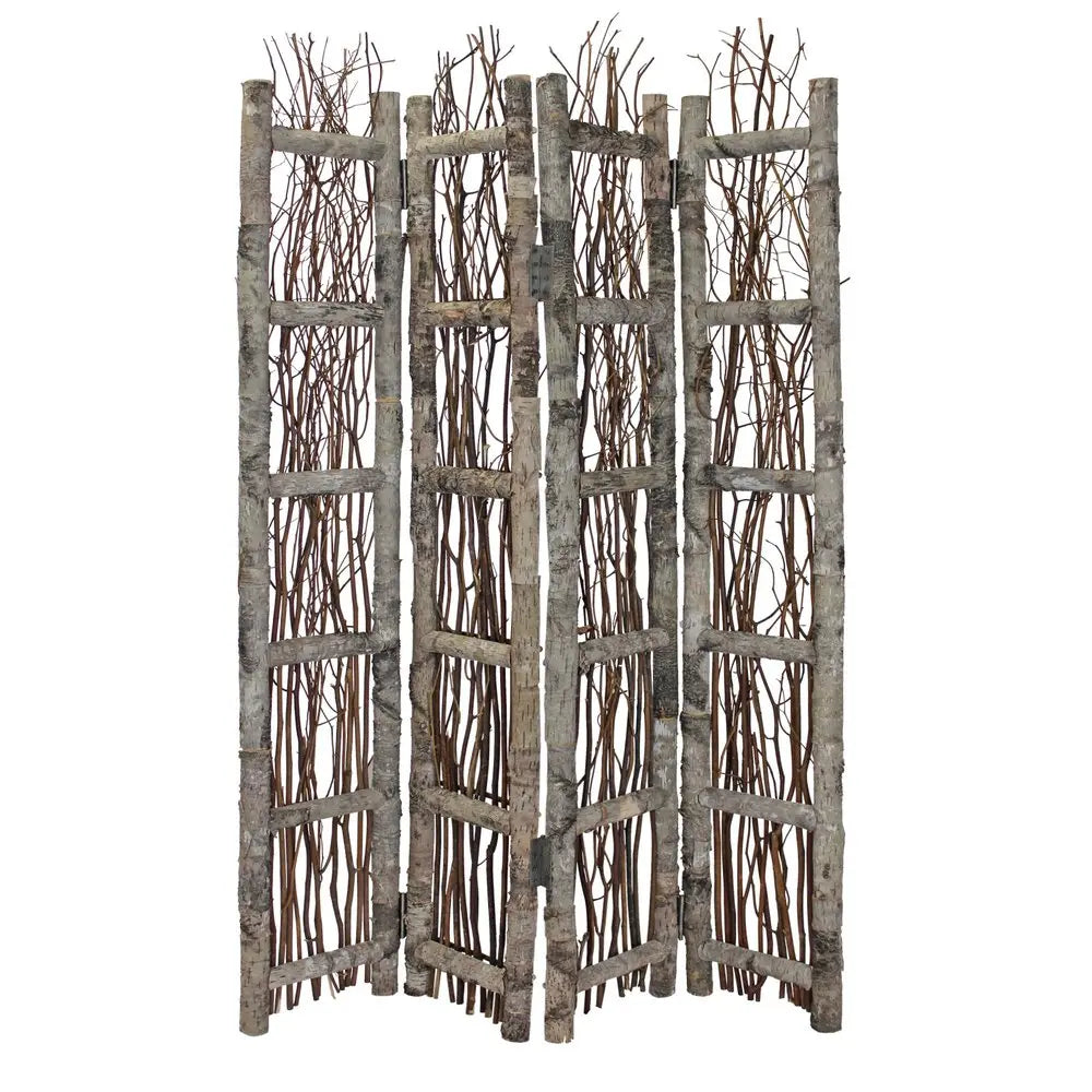 Earthy Birch and Twig Four Panel Room Divider Screen HomeRoots