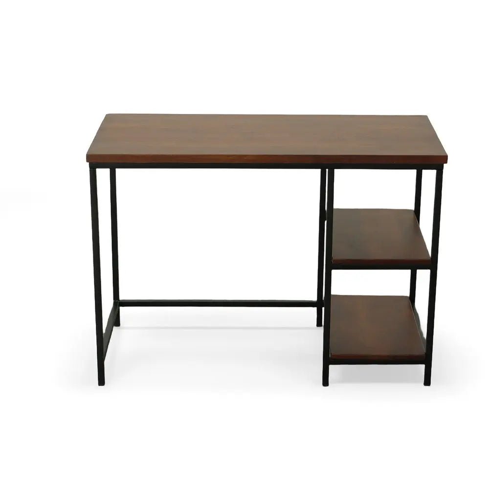 42" Chestnut and Black Solid Wood and Metal Computer Desk HomeRoots