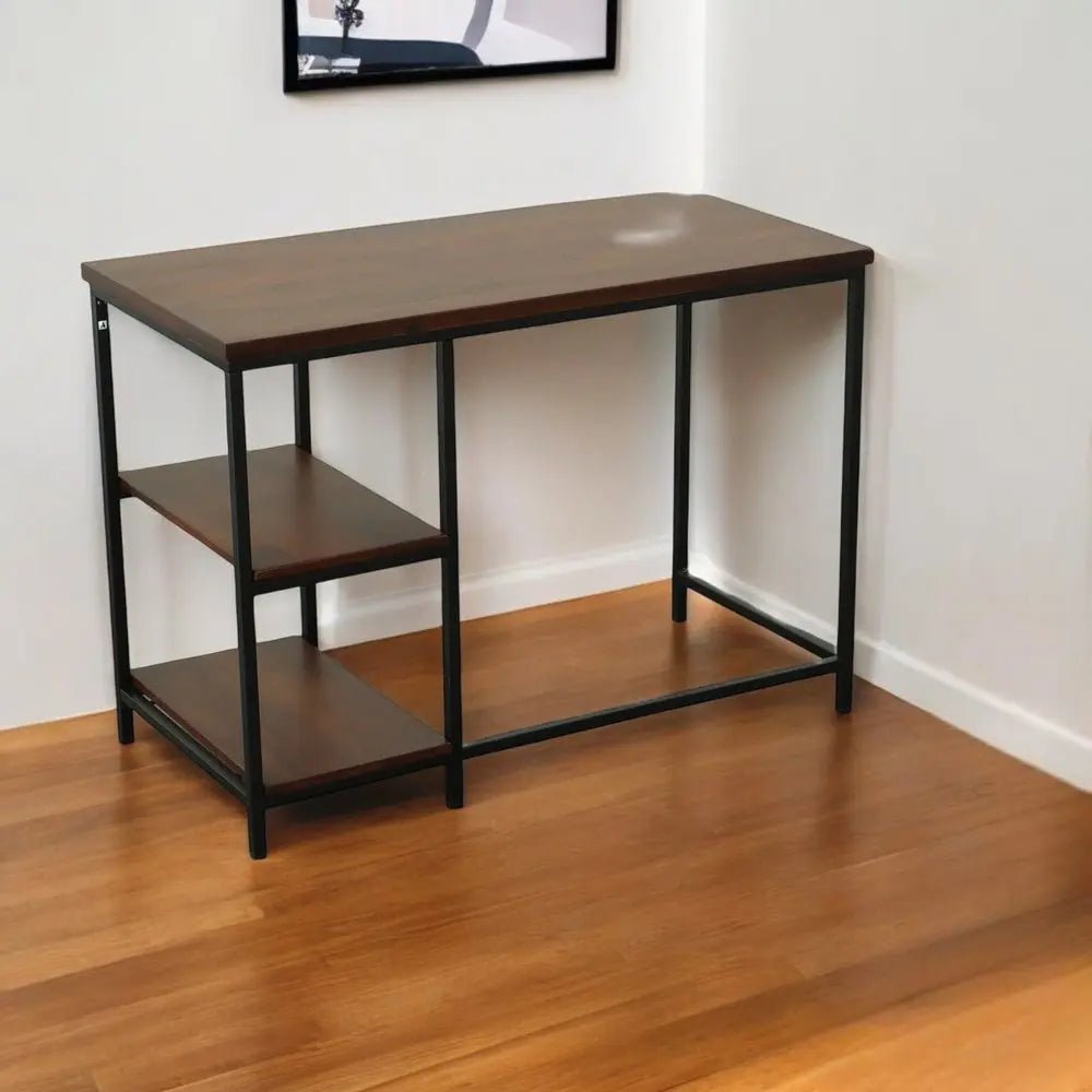 42" Chestnut and Black Solid Wood and Metal Computer Desk HomeRoots