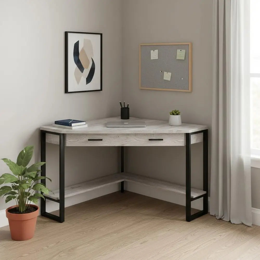 42" Gray and Black Corner Computer Desk - NOBLE HOME INTERIORS