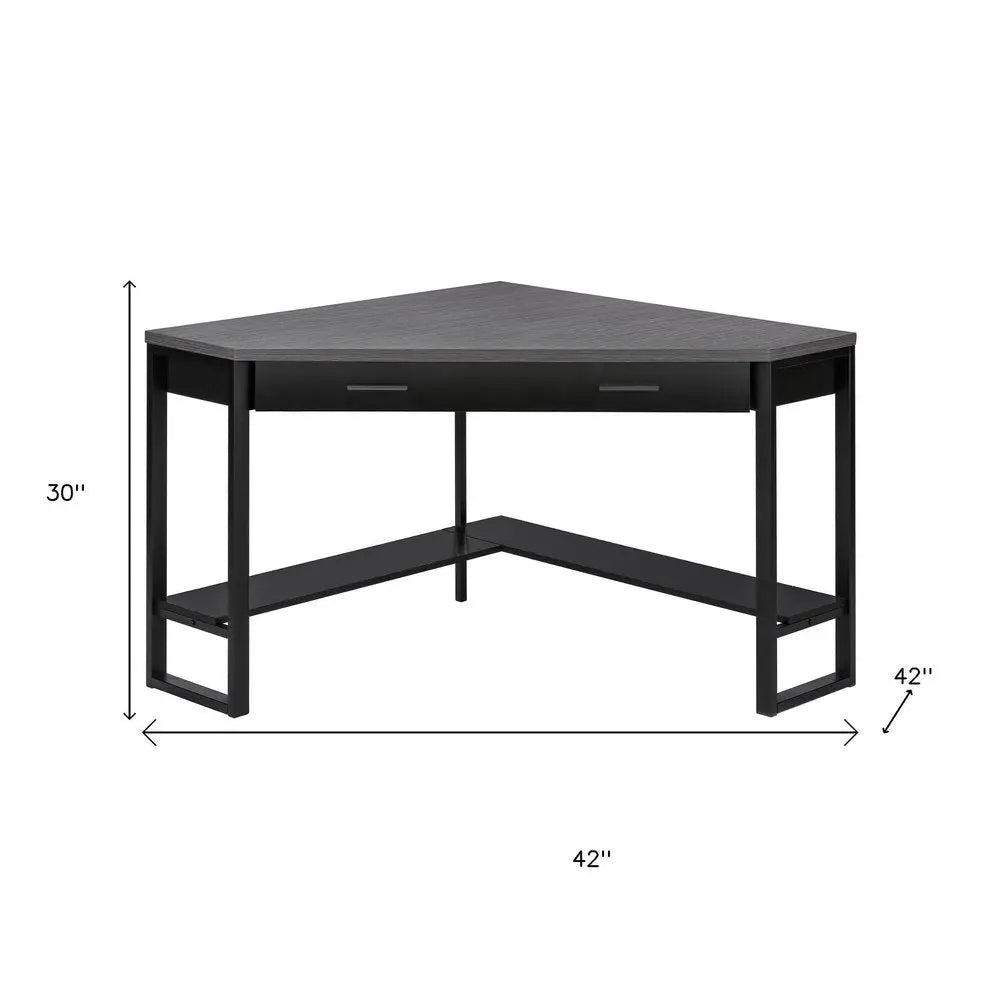 42" Gray and Black Corner Computer Desk - NOBLE HOME INTERIORS