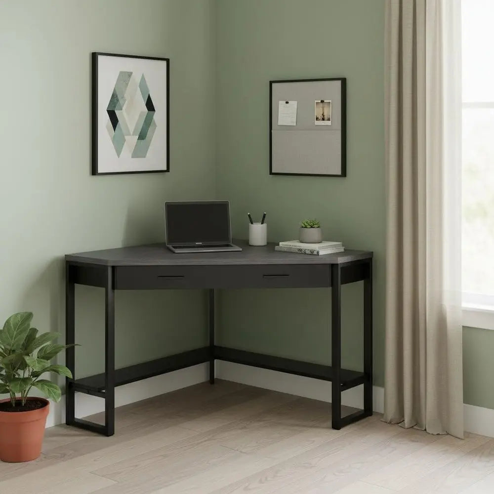 42" Gray and Black Corner Computer Desk - NOBLE HOME INTERIORS