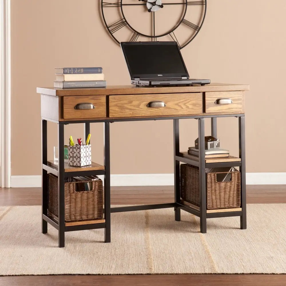 42" Gray And Black Writing Desk With Three Drawers - NOBLE HOME INTERIORS