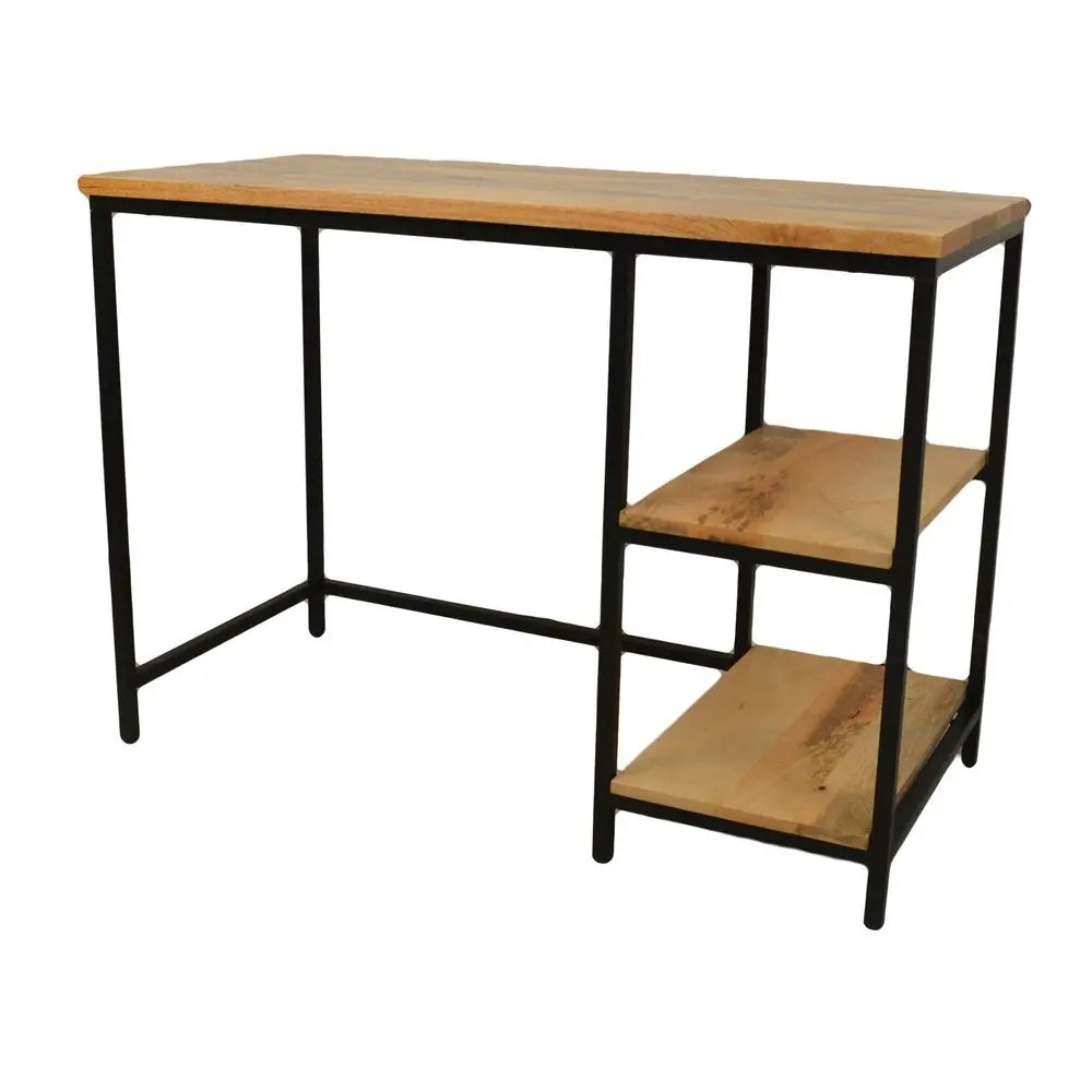 42" Natural and Black Solid Wood and Metal Computer Desk - NOBLE HOME INTERIORS