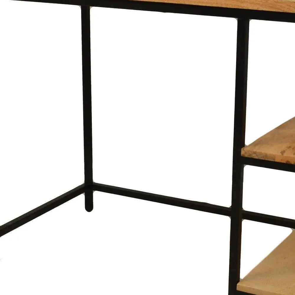 42" Natural and Black Solid Wood and Metal Computer Desk - NOBLE HOME INTERIORS