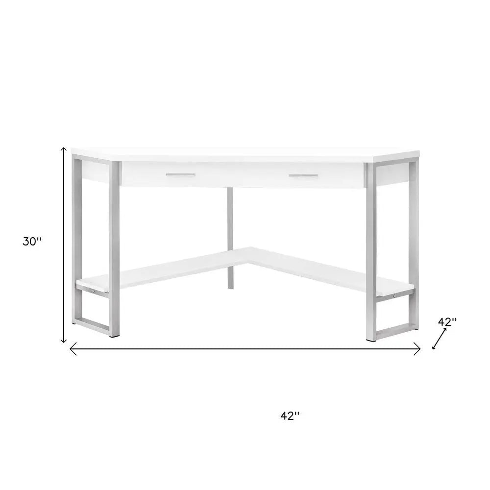42" White and Silver Corner Computer Desk - NOBLE HOME INTERIORS
