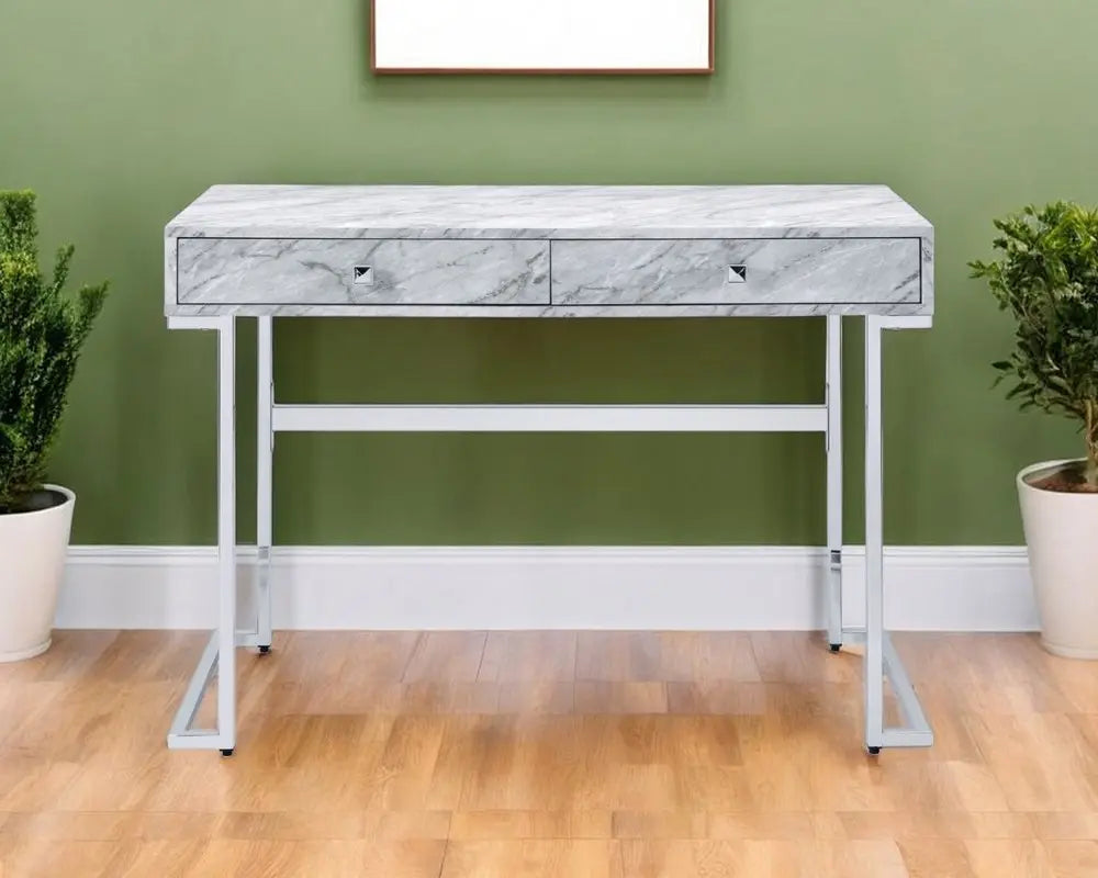42" White Writing Desk With Two Drawers - NOBLE HOME INTERIORS