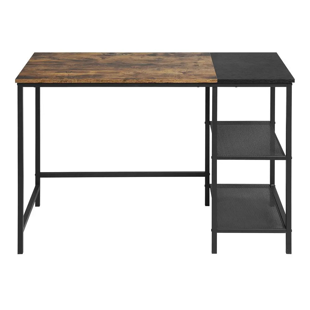 43" Brown and Black Wood and Metal H - Shape Computer Desk - NOBLE HOME INTERIORS