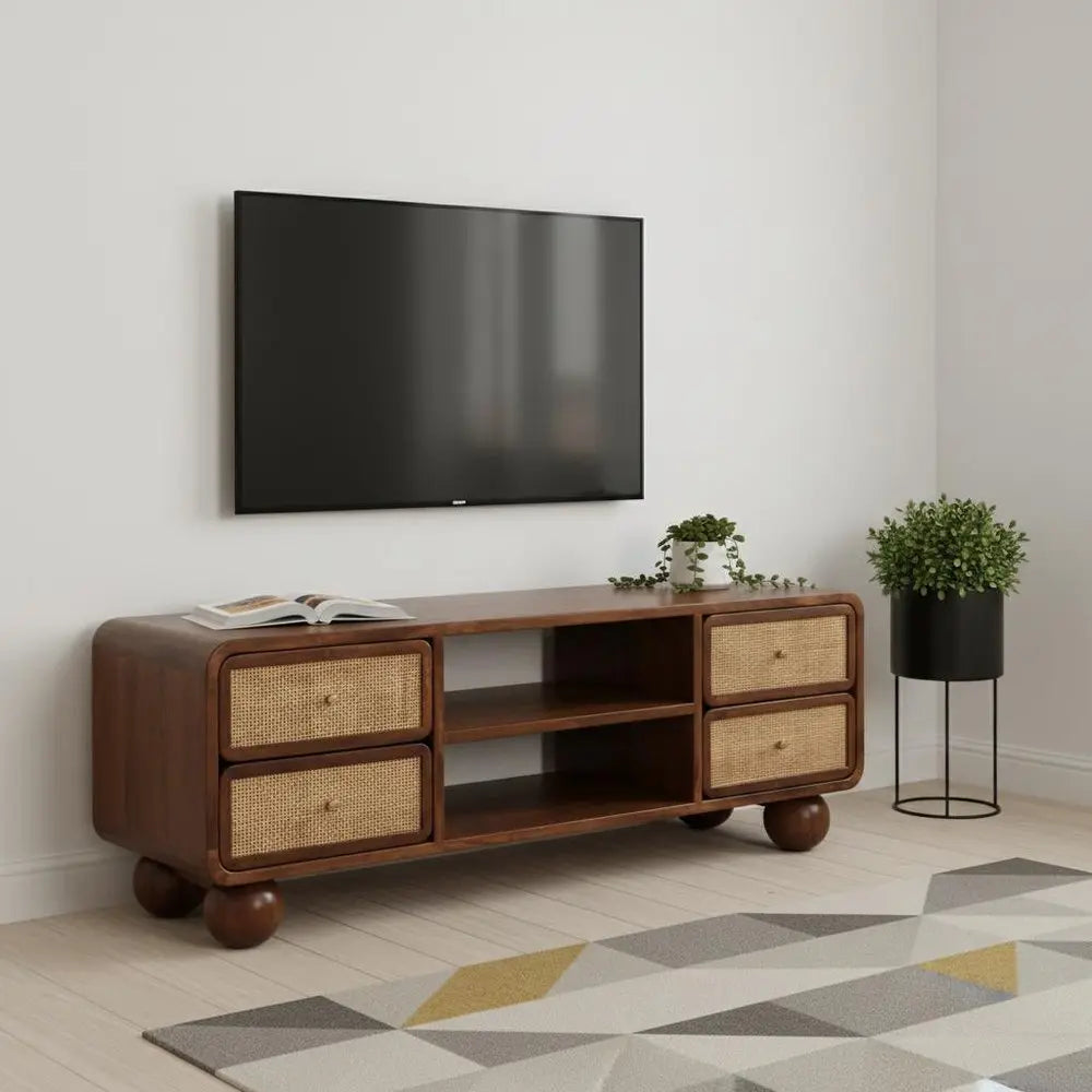 43" Brown Solid Wood Enclosed and Open Storage TV Stand - NOVA HOME FURNITURE
