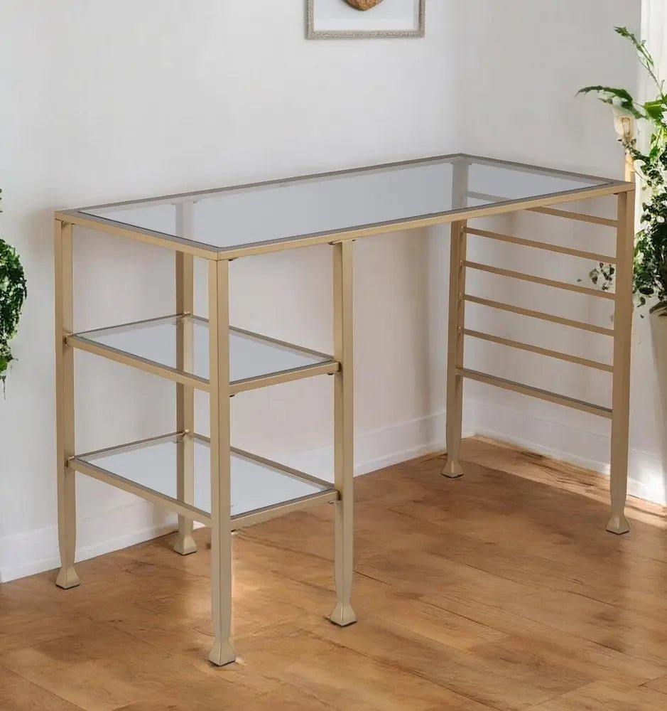 43" Clear and Gold Glass Writing Desk HomeRoots