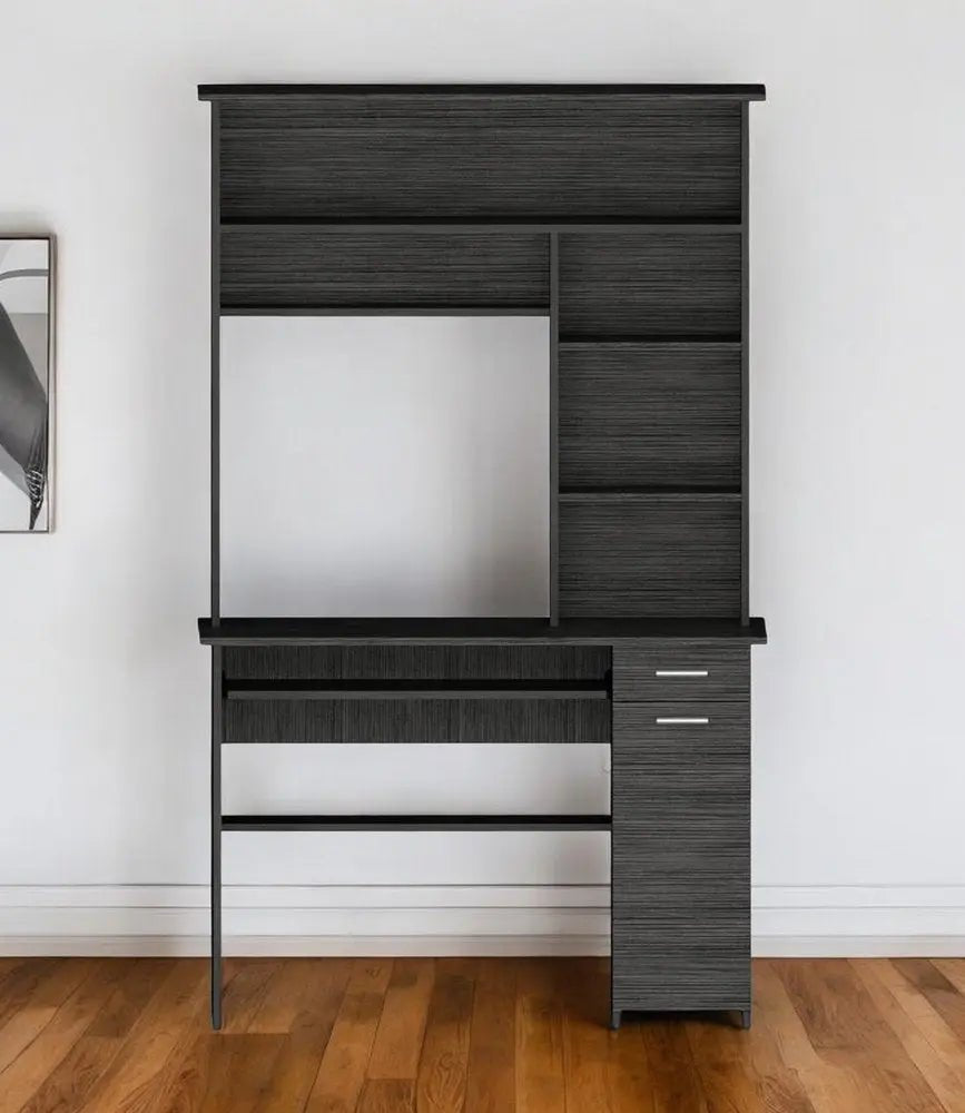 43" Gray Computer Desk With Hutch HomeRoots