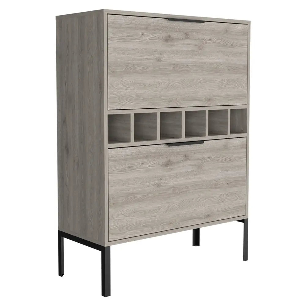 43" Light Gray and Black Wood Console Bar Cabinet With Two Doors - NOVA HOME FURNITURE