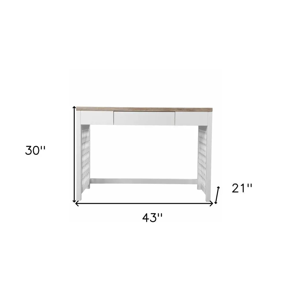 43" Natural And White Writing Desk With Three Drawers - NOBLE HOME INTERIORS