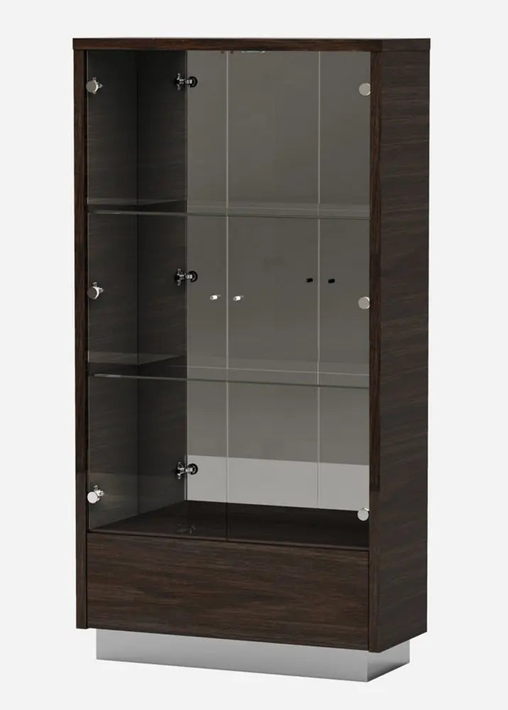 43" Silver and Dark Brown Display Stand With Three Shelves And One Drawer - NOVA HOME FURNITURE
