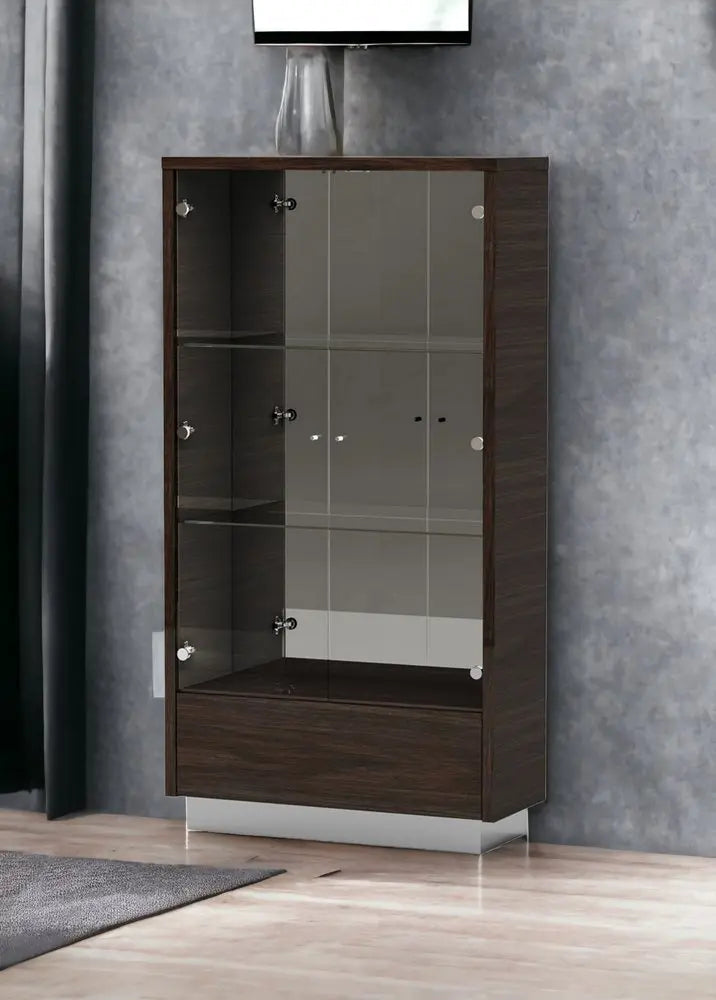 43" Silver and Dark Brown Display Stand With Three Shelves And One Drawer - NOVA HOME FURNITURE