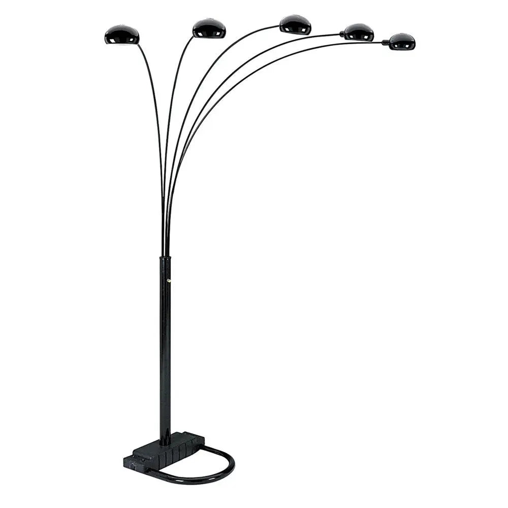 84" Black Five Light Arc Floor Lamp With Black Dome Shade HomeRoots