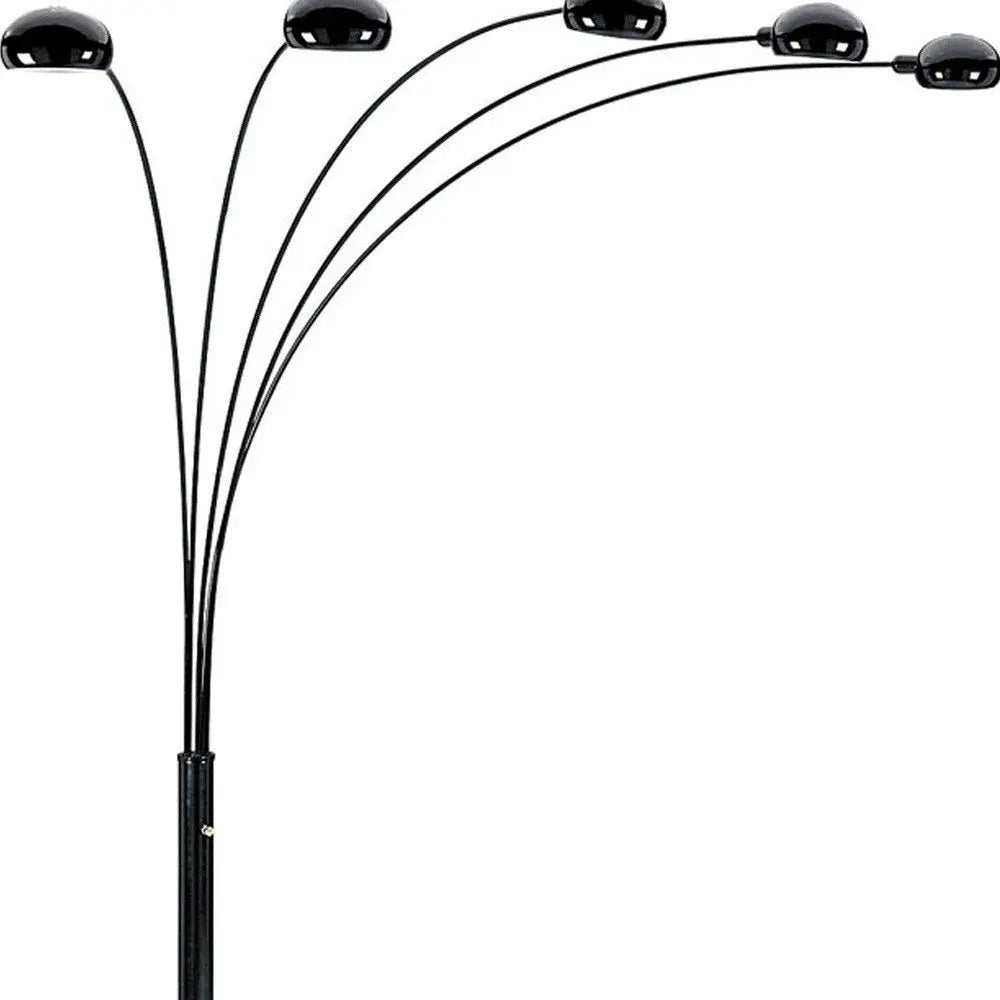 84" Black Five Light Arc Floor Lamp With Black Dome Shade HomeRoots