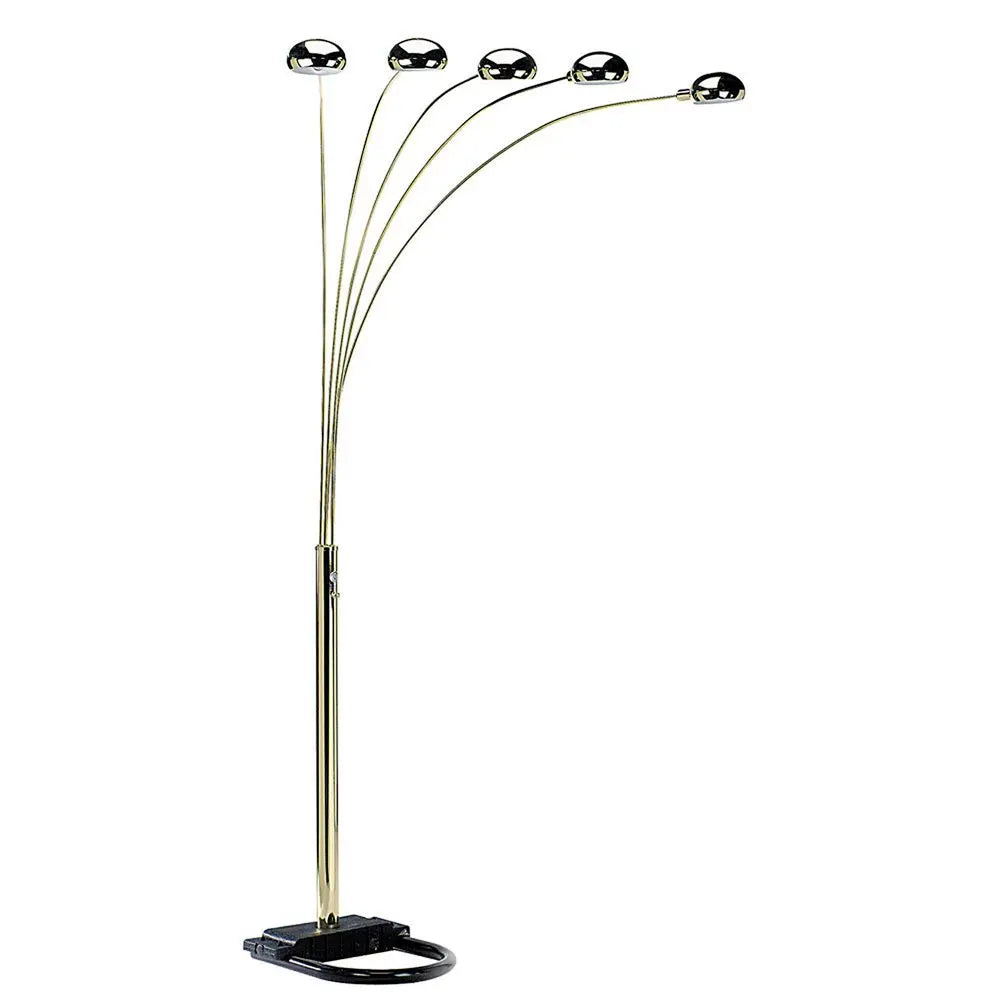 84" Gold Five Light Arc Floor Lamp With Brass Metal Dome Shade HomeRoots