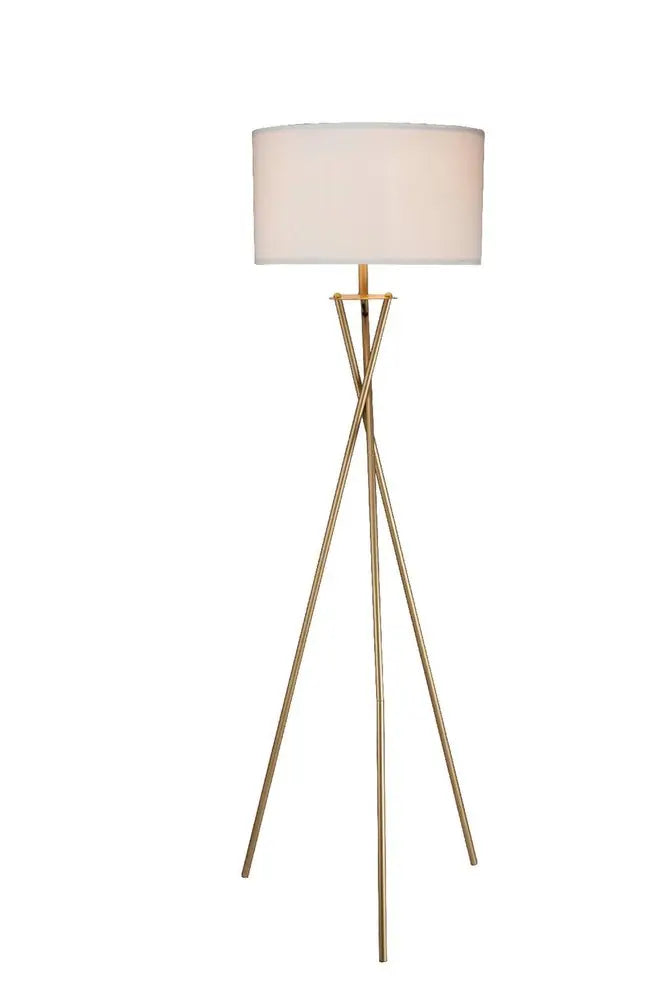 65" Gold And White Tripod Floor Lamp With White Fabric Drum Shade HomeRoots