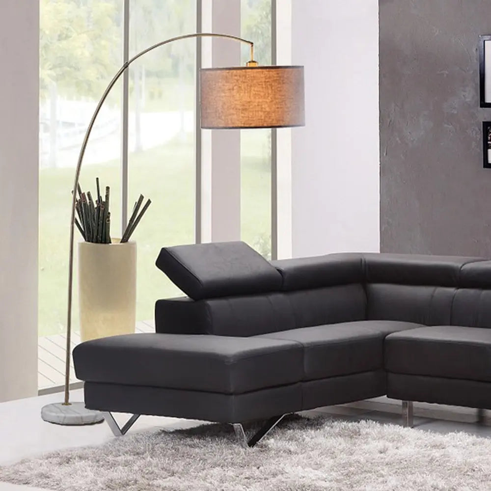 86" Beige And Antique Gold Arched Floor Lamp With Gray Drum Shade HomeRoots