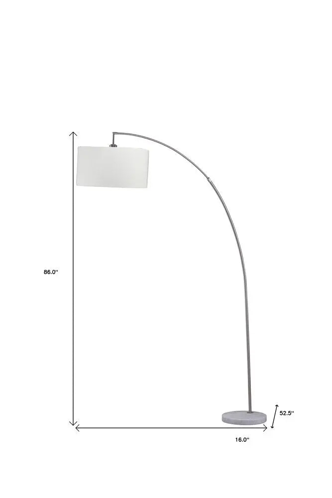 86" White And Silver Arc Floor Lamp With White Drum Shade HomeRoots