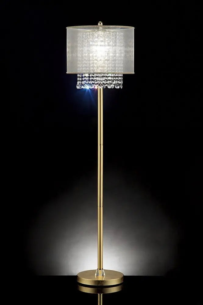 65" Gold And White Novelty Floor Lamp With White Fabric Drum Shade HomeRoots