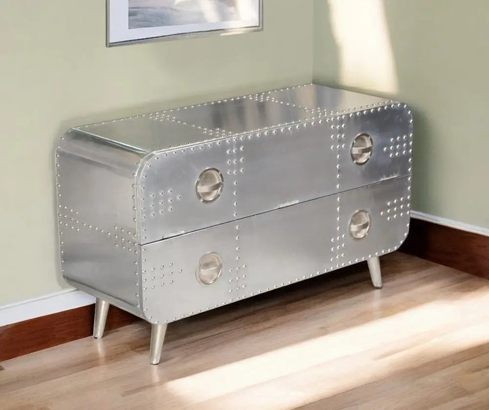 44" Silver Aluminum Enclosed Storage TV Stand - NOVA HOME FURNITURE