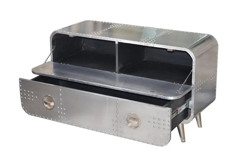 44" Silver Aluminum Enclosed Storage TV Stand - NOVA HOME FURNITURE