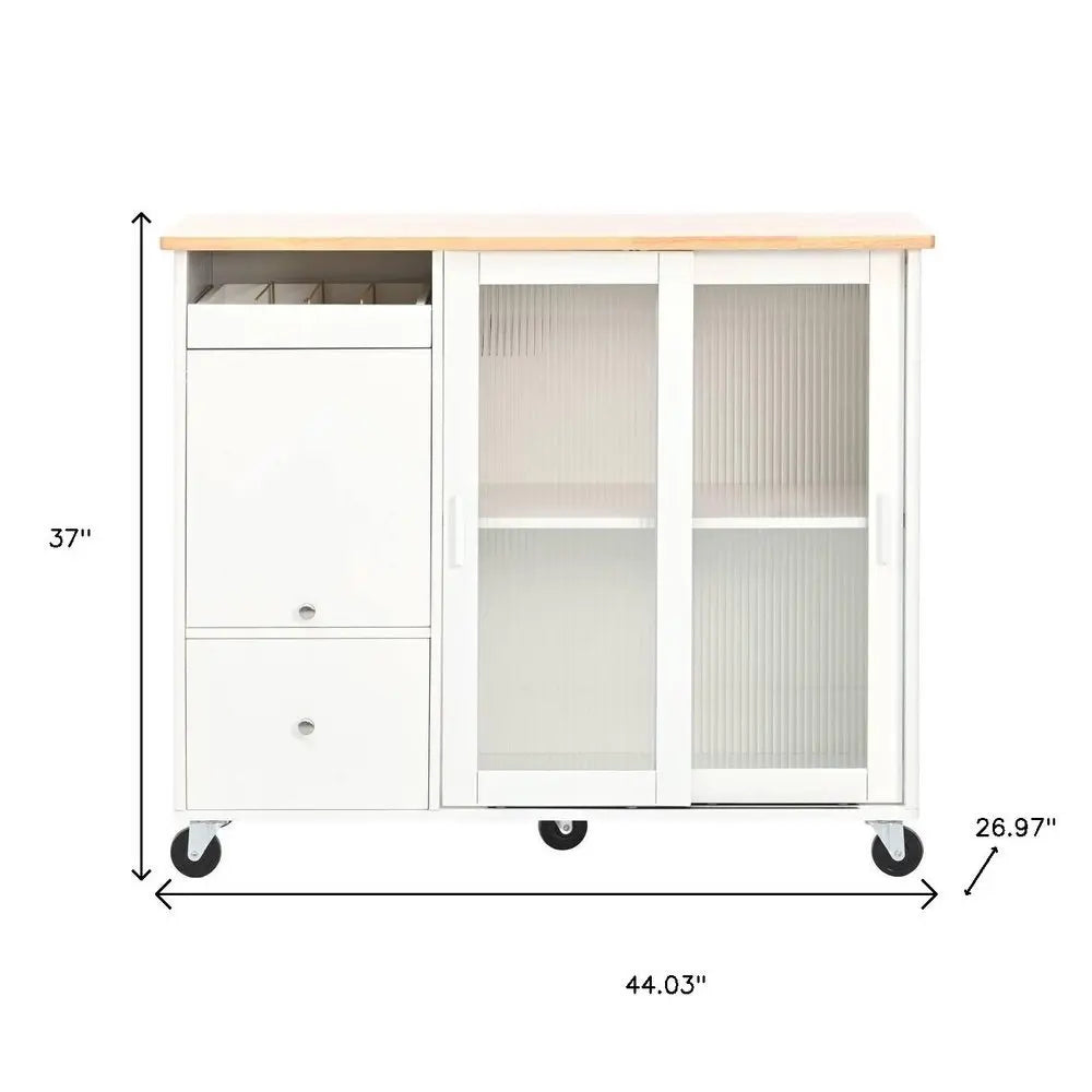 44" White Wood Barn Door Rolling Kitchen Island With Storage - NOVA HOME FURNITURE
