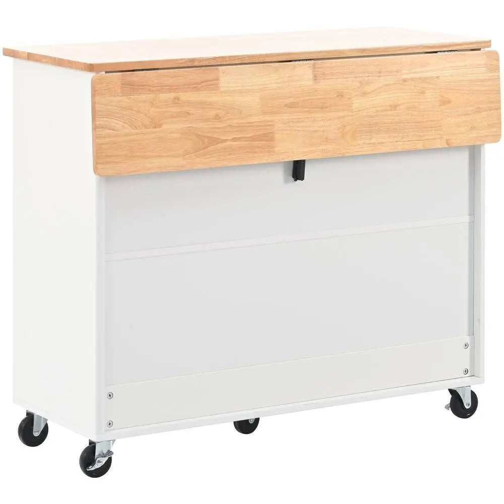 44" White Wood Barn Door Rolling Kitchen Island With Storage - NOVA HOME FURNITURE