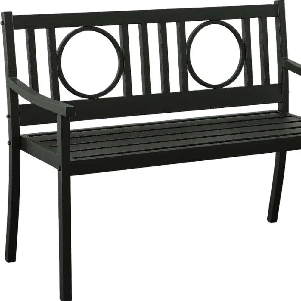 45" Black Metal Geometric Back Garden Patio Bench - NOBLE HOME INTERIORS