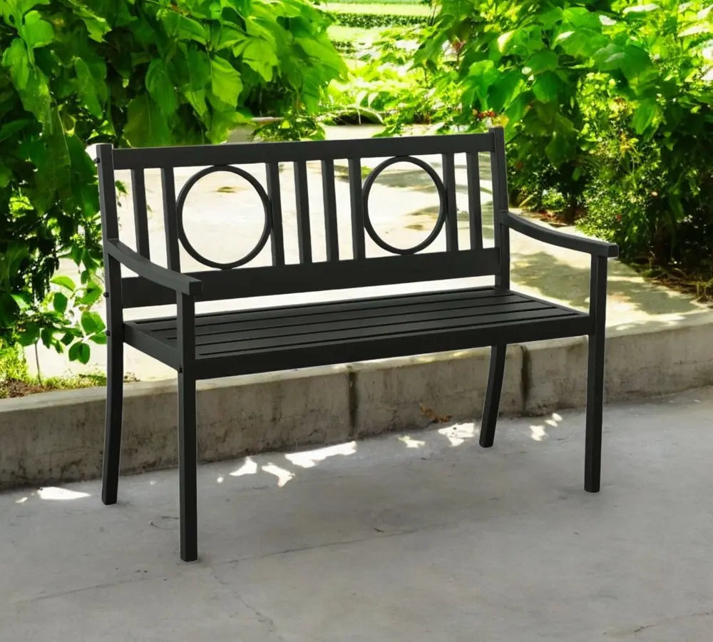 45" Black Metal Geometric Back Garden Patio Bench - NOBLE HOME INTERIORS