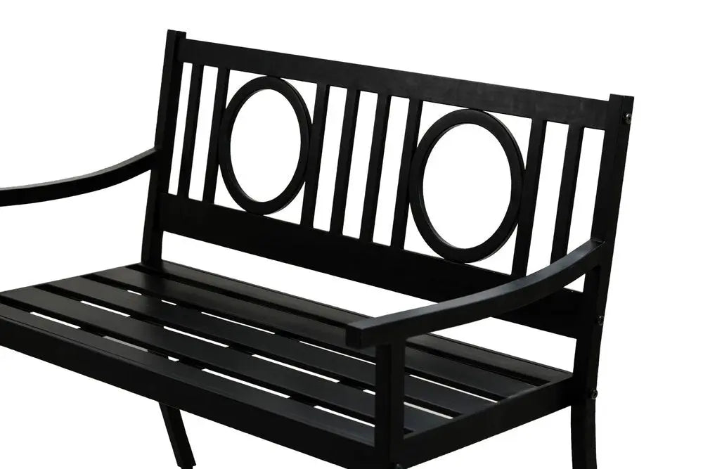 45" Black Metal Geometric Back Garden Patio Bench - NOBLE HOME INTERIORS
