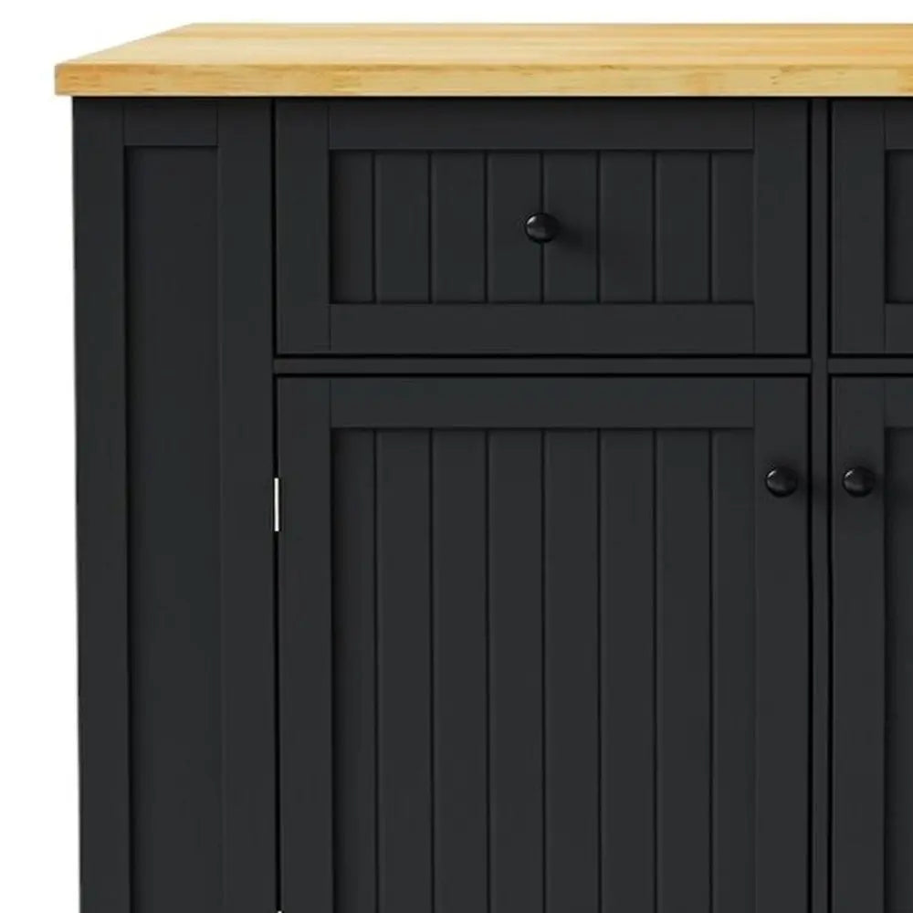 45" Black Wood Barn Door Rolling Kitchen Island Set With Storage With USB - NOVA HOME FURNITURE