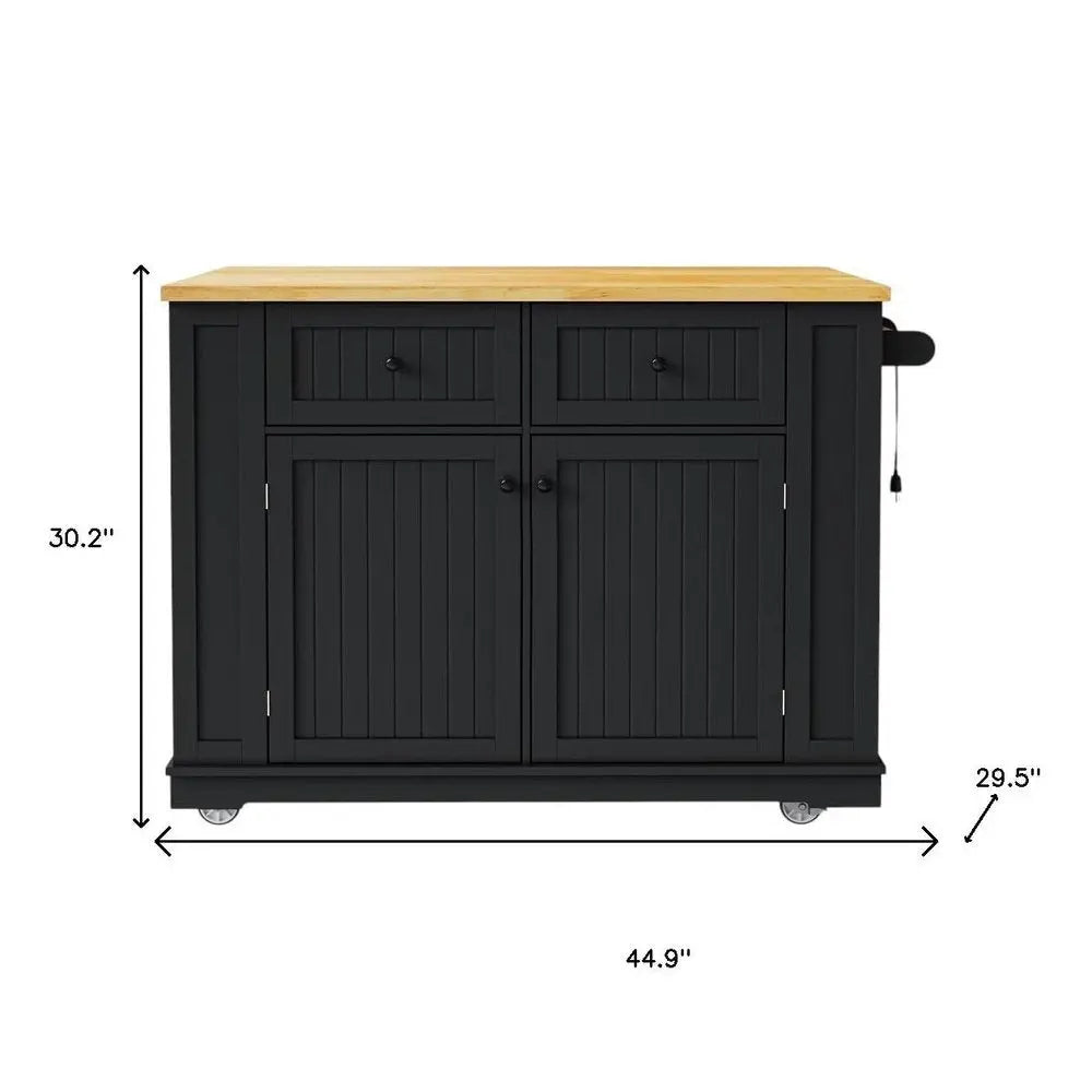 45" Black Wood Barn Door Rolling Kitchen Island Set With Storage With USB - NOVA HOME FURNITURE