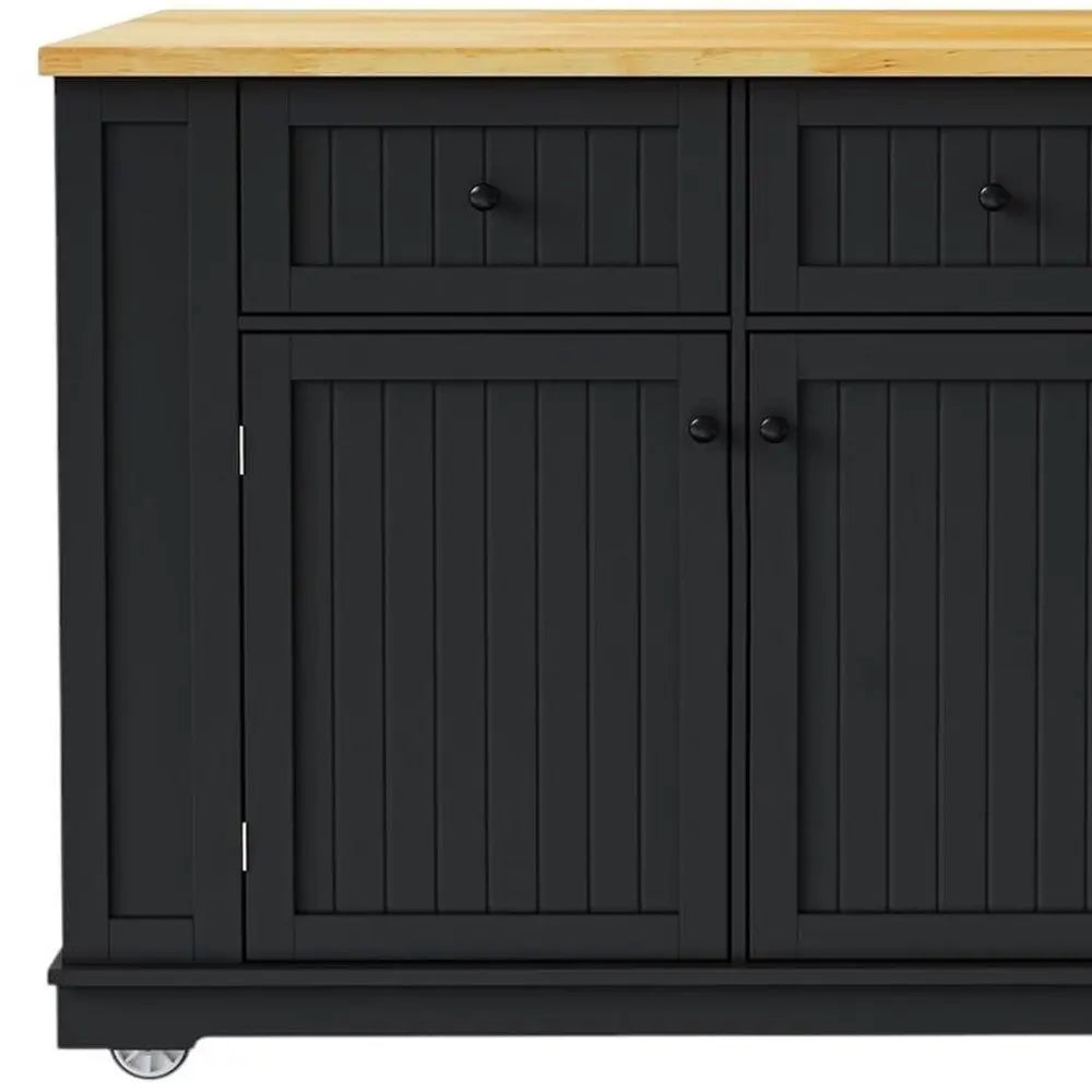 45" Black Wood Barn Door Rolling Kitchen Island Set With Storage With USB - NOVA HOME FURNITURE