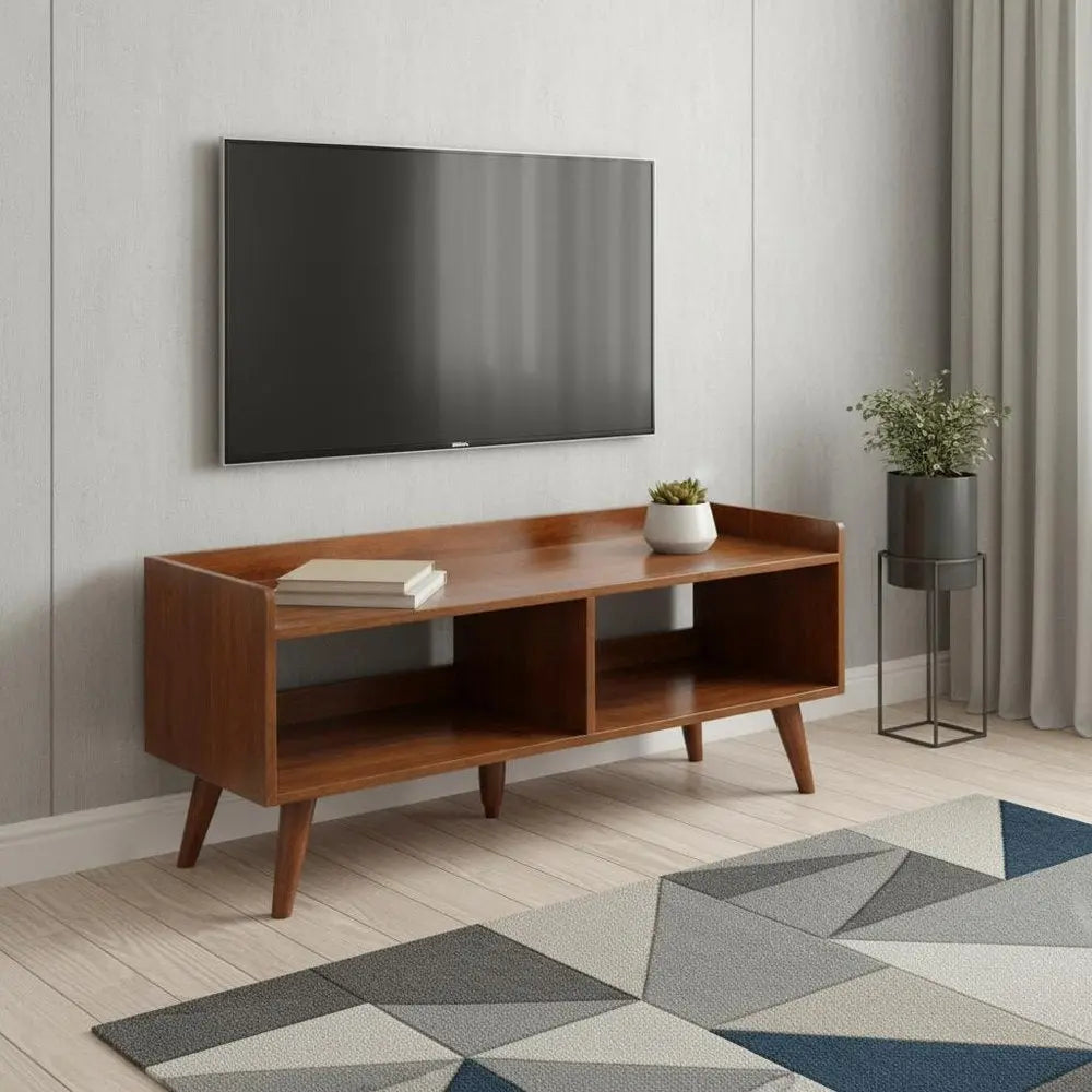 45" Brown Solid Wood Enclosed and Open Storage TV Stand - NOVA HOME FURNITURE