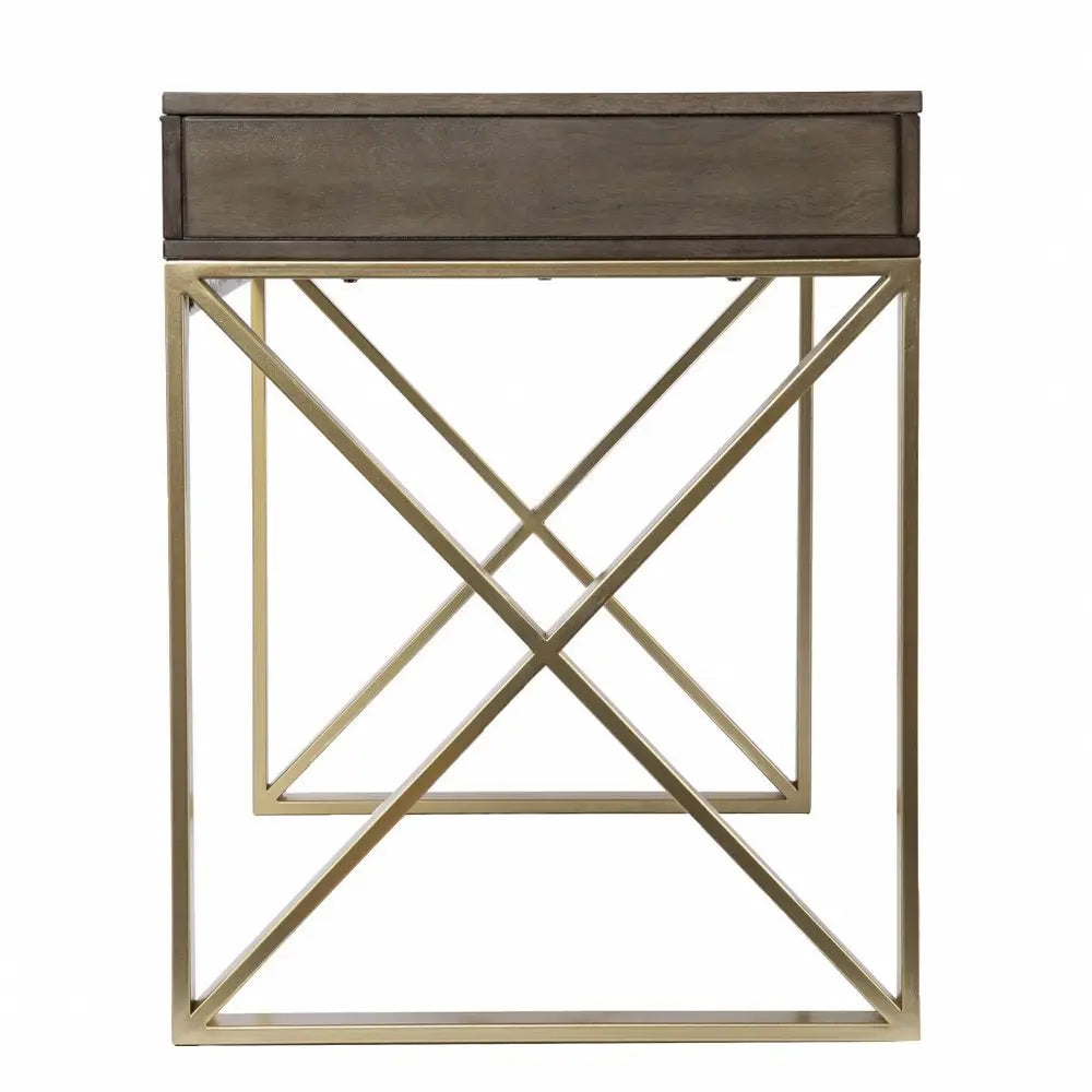 45" Gray and Gold Writing Desk With Two Drawers - NOBLE HOME INTERIORS