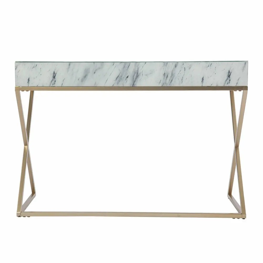 45" White and Bronze Glass Writing Desk With Two Drawers - NOBLE HOME INTERIORS