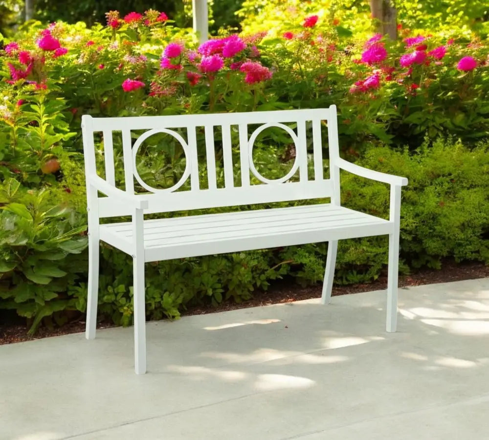 45" White Metal Garden Patio Bench - NOBLE HOME INTERIORS