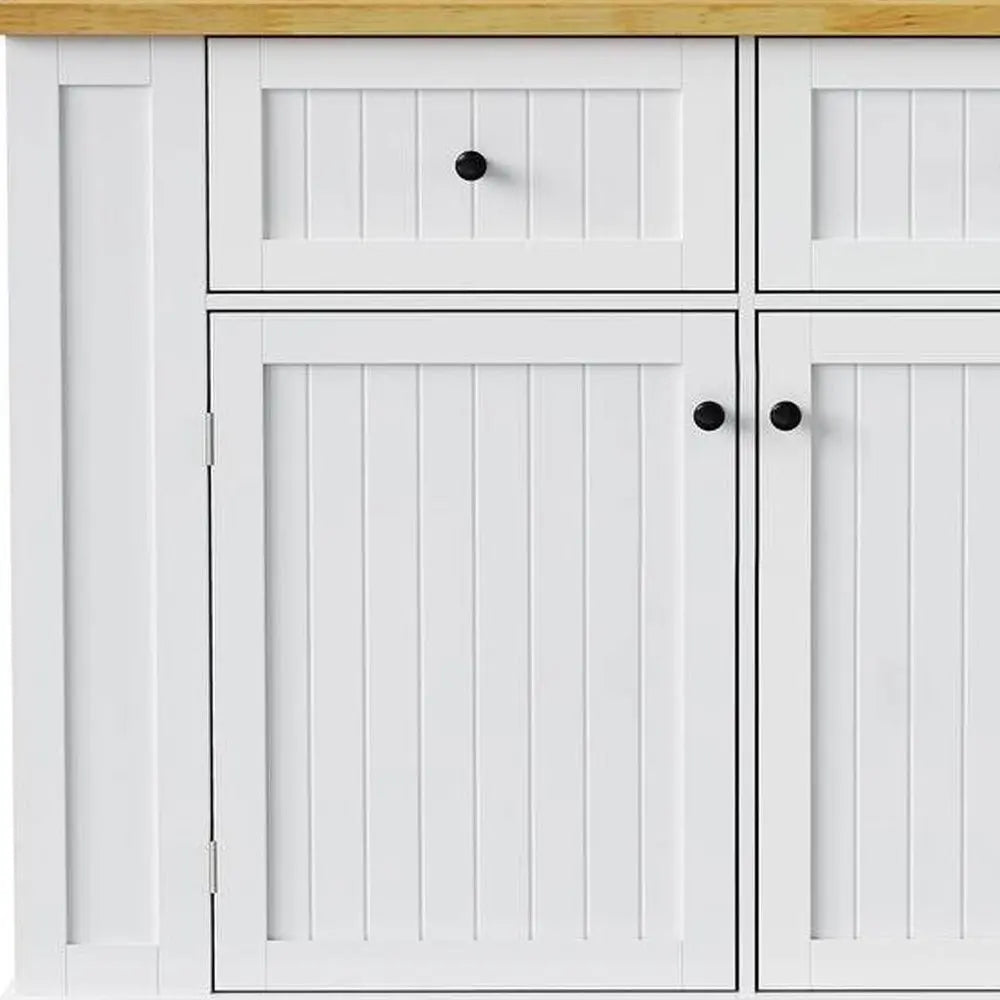 45" White Wood Barn Door Rolling Kitchen Island Set With Storage With USB - NOVA HOME FURNITURE