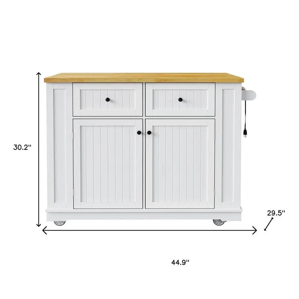 45" White Wood Barn Door Rolling Kitchen Island Set With Storage With USB - NOVA HOME FURNITURE