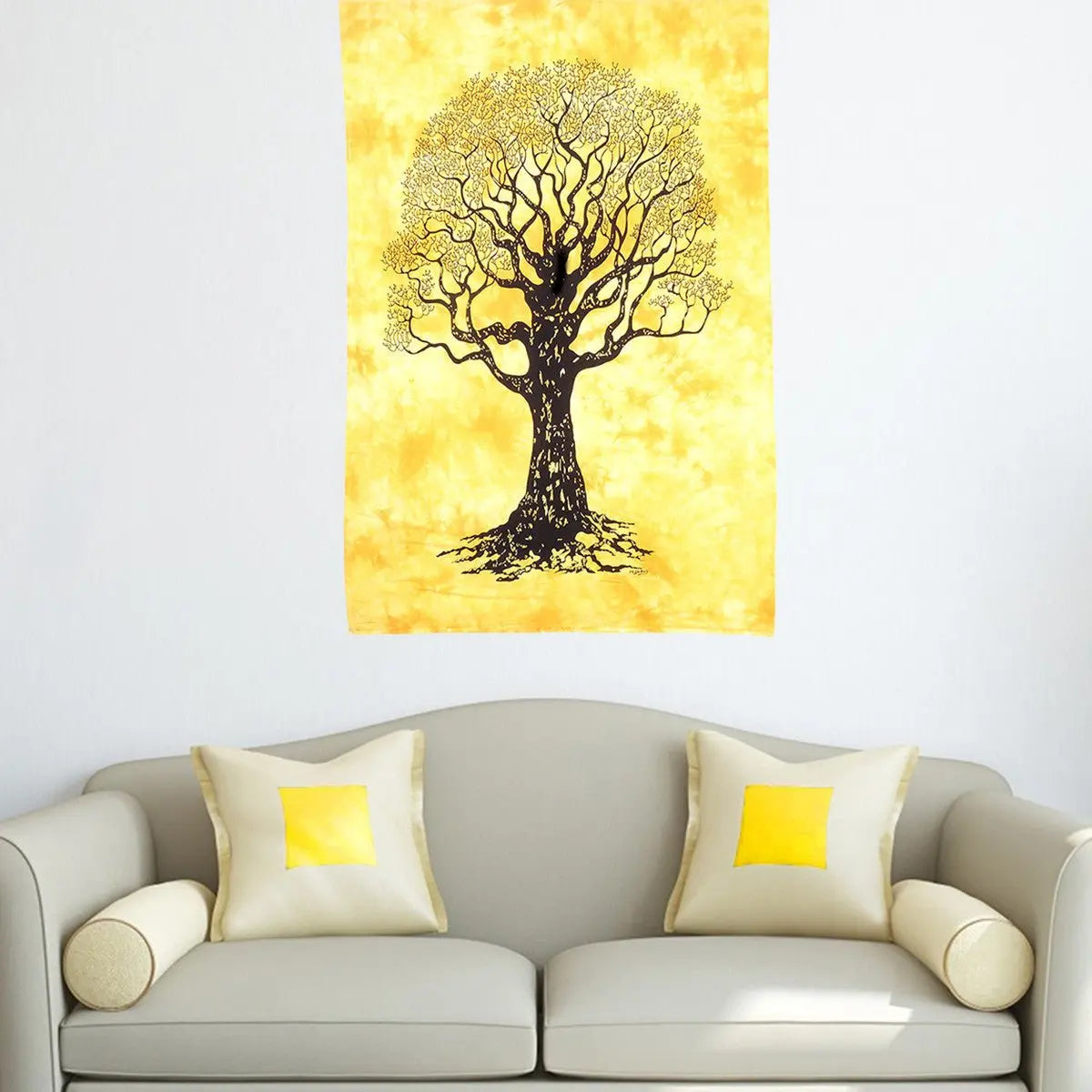45" X 30" Black Orange And Yellow Trees Cotton Hanging Tapestry - NOBLE HOME INTERIORS