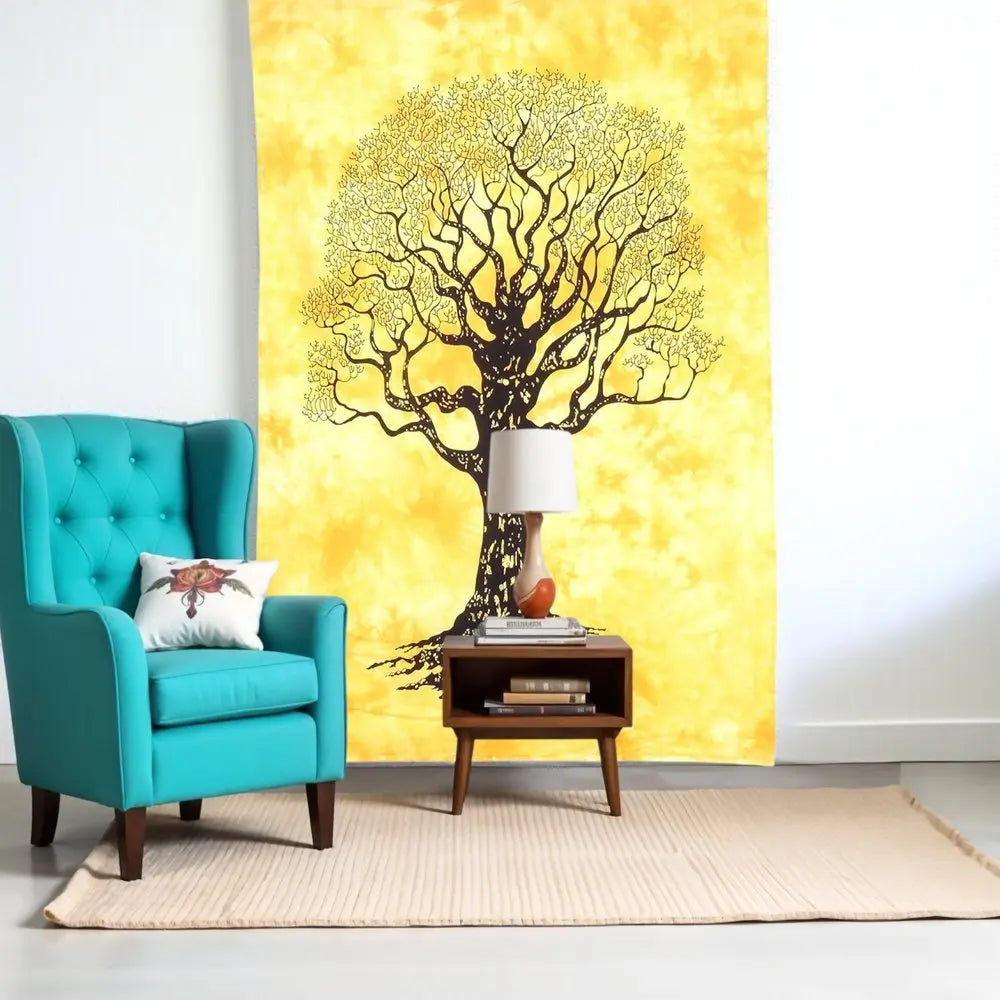 45" X 30" Black Orange And Yellow Trees Cotton Hanging Tapestry - NOBLE HOME INTERIORS