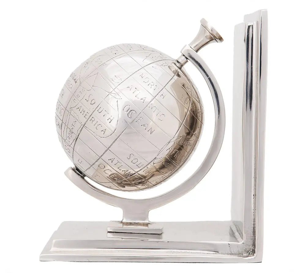 4.5" X 6.75" X 7.75" Alum Globe Bookend Set Of Two HomeRoots