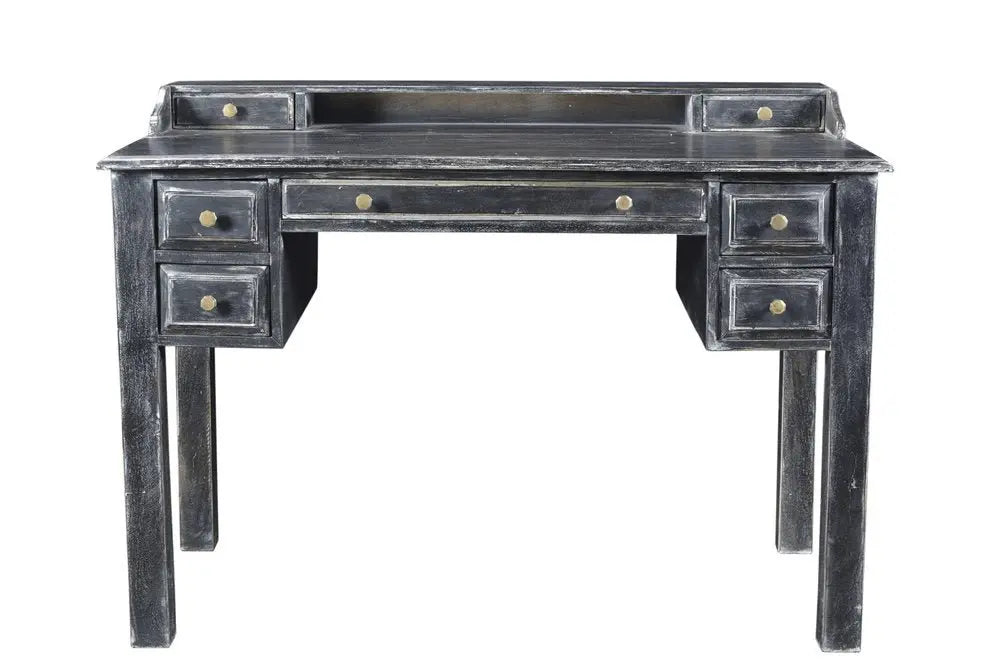 46" Black Solid Wood Writing Desk With Seven Drawers - NOBLE HOME INTERIORS