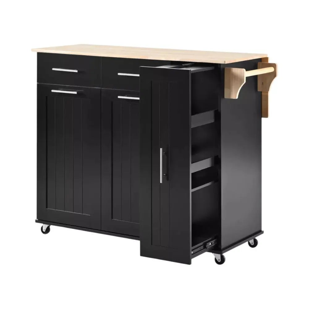 46" Black Wood Barn Door Rolling Kitchen Island With Storage - NOVA HOME FURNITURE