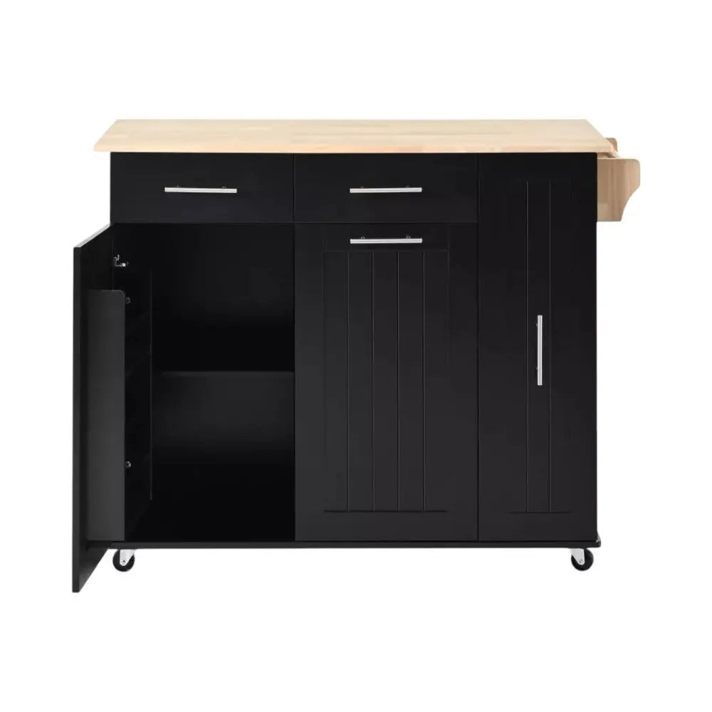 46" Black Wood Barn Door Rolling Kitchen Island With Storage - NOVA HOME FURNITURE