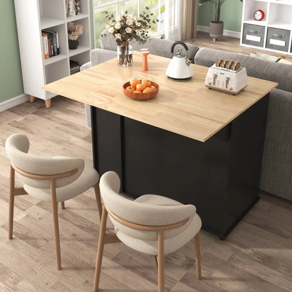 46" Black Wood Barn Door Rolling Kitchen Island With Storage - NOVA HOME FURNITURE